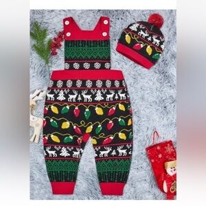 Baby Christmas 2 PC Ugly Sweater Romper Set Shoulder Button Adjustment Jumpsuit